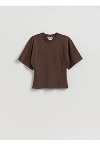 Reserved - Taliowany t-shirt - brązowy. Kolor: brązowy. Materiał: bawełna