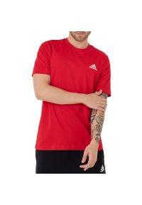 Adidas - Koszulka adidas Essentials Embroidered Small Logo GK9642 - czerwona. Kolor: czerwony. Materiał: bawełna, materiał. Długość rękawa: krótki rękaw. Długość: krótkie. Wzór: aplikacja