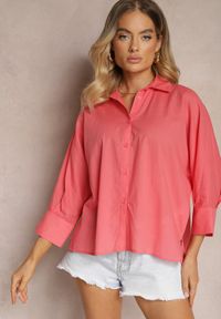 Renee - Różowa Koszula z Bawełny Rękawy 3/4 Typu Nietoperz Delilatia. Kolor: różowy. Materiał: bawełna