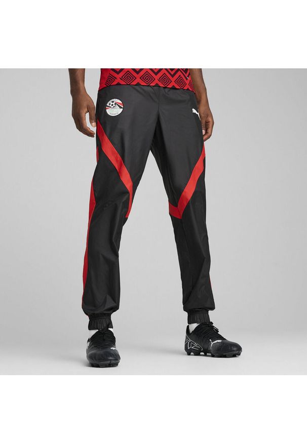 Puma - Męskie spodnie przedmeczowe Egipt PUMA Black Red. Kolor: czerwony, wielokolorowy, czarny. Sport: piłka nożna