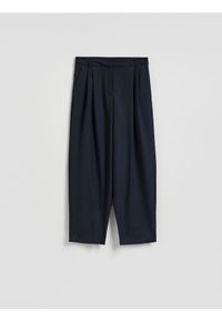Reserved - Spodnie barrel leg - granatowy. Kolor: niebieski. Materiał: tkanina, wiskoza #1