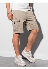 Ombre Clothing - Krótkie spodenki męskie dresowe W292 - jasnobeżowe - XL. Kolor: beżowy. Materiał: dresówka. Długość: krótkie #1