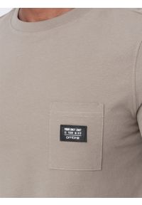 Ombre Clothing - Longsleeve męski z kieszonką - popielaty V3 L156 - XL. Kolor: szary. Materiał: bawełna, materiał. Długość rękawa: długi rękaw. Wzór: aplikacja