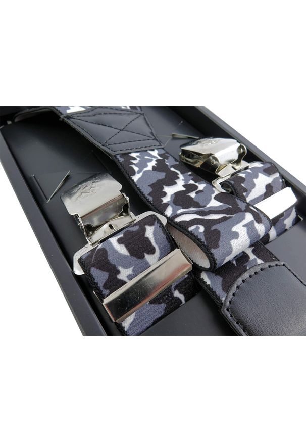 Modini - Szelki męskie - moro/kamuflaż miejski SZ101. Materiał: skóra, guma. Wzór: moro