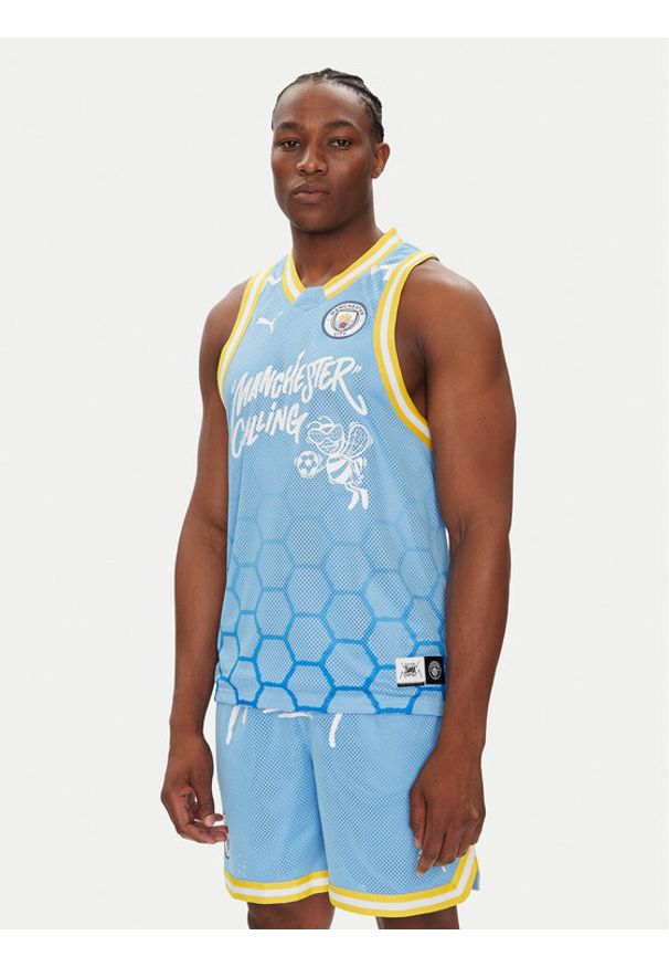 Puma Tank top Hoops Manchester City 631693 Błękitny Regular Fit. Kolor: niebieski. Materiał: syntetyk