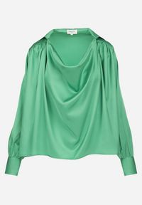 Born2be - Zielona Bluzka z Lejącym Dekoltem Somara. Kolor: zielony. Materiał: satyna, tkanina. Długość: długie. Styl: elegancki #4