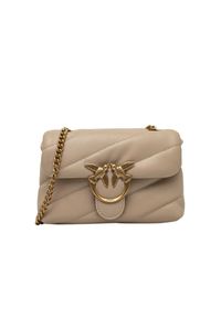 Pinko - PINKO Beżowa skórzana damska torebka kopertówka Love Puff Mini CL. Kolor: beżowy. Materiał: skórzane. Styl: casual, elegancki #5