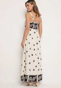 Born2be - Beżowa Wiskozowa Sukienka z Geometrycznym Wzorem Lenirisa. Okazja: na co dzień. Kolor: beżowy. Materiał: wiskoza. Długość rękawa: na ramiączkach. Wzór: geometria. Typ sukienki: proste. Styl: klasyczny, casual, elegancki #5