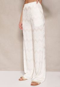 Renee - Jasnobeżowe Spodnie z Wiskozą o Szerokim Kroju High Waist Weralis. Okazja: na co dzień. Stan: podwyższony. Kolor: beżowy. Materiał: wiskoza. Styl: casual, elegancki #3