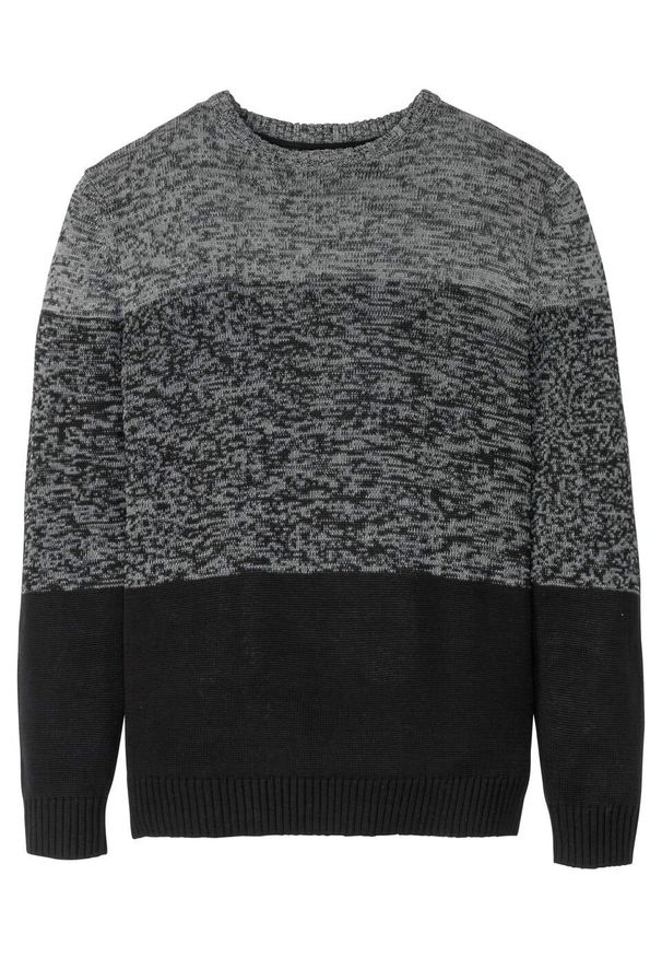 Sweter w wygodnym fasonie bonprix czarno-szary melanż. Kolor: czarny. Wzór: melanż