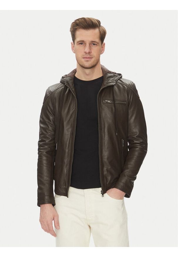 Serge Pariente Kurtka skórzana Ondo Brązowy Regular Fit. Kolor: brązowy. Materiał: skóra