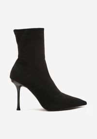 Born2be - Czarne Dopasowane Botki z Imitacji Zamszu na Szpilce Zarilisse. Okazja: na randkę. Kolor: czarny. Materiał: zamsz. Obcas: na szpilce. Styl: klasyczny. Wysokość obcasa: średni #5