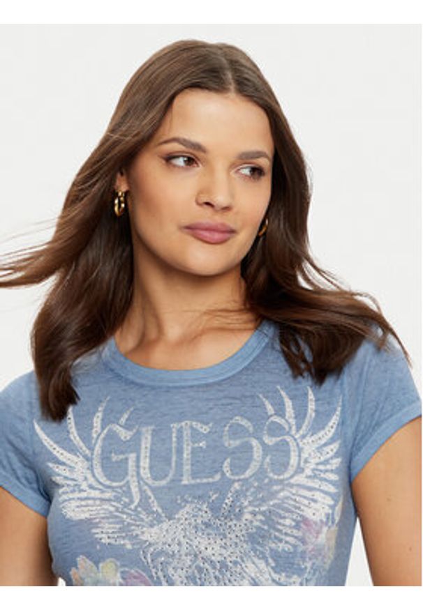 Guess T-Shirt W5RI28 KBYH0 Niebieski Regular Fit. Kolor: niebieski. Materiał: syntetyk, bawełna