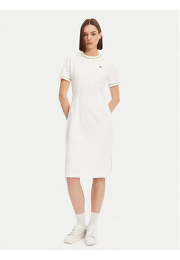 Lacoste Sukienka codzienna EF9988 Biały Slim Fit. Okazja: na co dzień. Kolor: biały. Materiał: bawełna. Typ sukienki: proste. Styl: casual