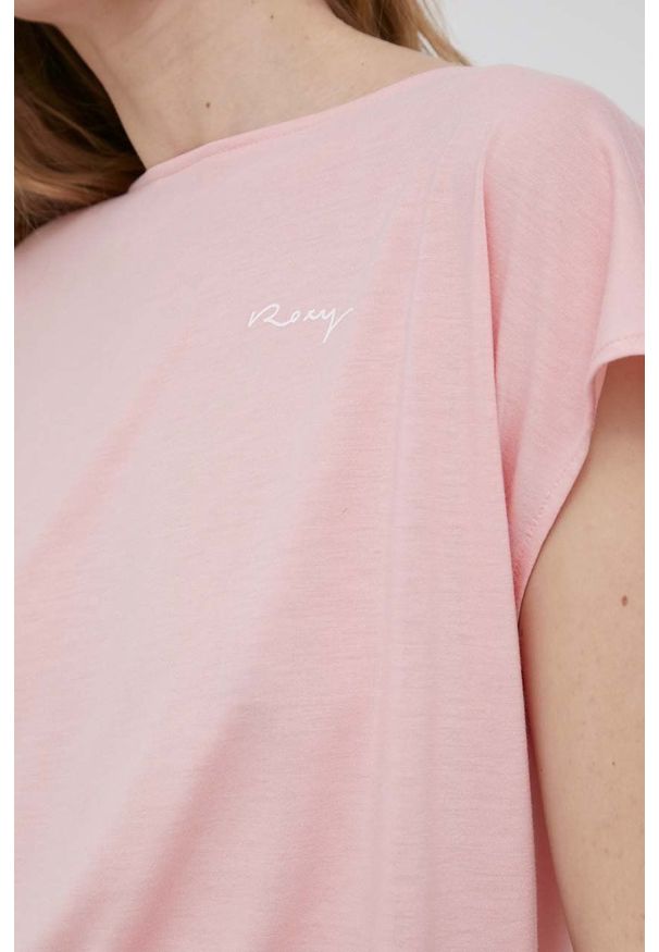 Roxy t-shirt damski kolor różowy. Kolor: różowy. Materiał: dzianina. Wzór: gładki
