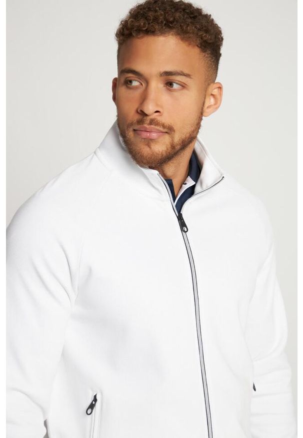 JAY-PI - Męska Bluza dresowa tenis stójka zamek długie rękawy raglanowe. Typ kołnierza: kołnierzyk stójkowy. Kolekcja: plus size. Kolor: biały. Materiał: materiał, bawełna. Długość rękawa: długi rękaw. Długość: długie. Sport: tenis