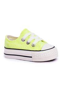 FRROCK Dziecięce Trampki Brokatowe Limonka Neon Misty żółte. Kolor: żółty. Materiał: guma, materiał. Styl: klasyczny, młodzieżowy