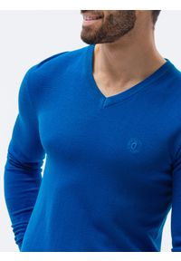 Ombre Clothing - Sweter męski z haftem E191 - niebieski - XXL. Kolor: niebieski. Materiał: materiał, nylon, dzianina, wiskoza. Wzór: haft. Styl: klasyczny, elegancki #3