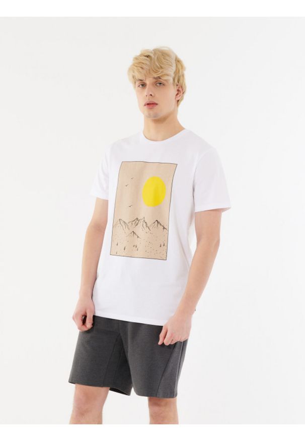 outhorn - T-shirt z nadrukiem męski. Materiał: materiał, bawełna, jersey. Wzór: nadruk