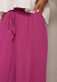 Renee - Fuksjowe Szerokie Spodnie High Waist z Gumką w Talii Ilnena. Okazja: na co dzień. Stan: podwyższony. Kolor: różowy. Styl: klasyczny, elegancki, casual #3