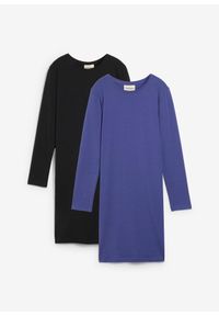 bonprix - Sukienka z dżerseju z elastycznej mieszanki bawełny organicznej (2-pak). Kolor: czarny. Materiał: jersey, bawełna. Długość rękawa: długi rękaw