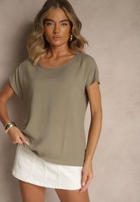 Renee - Ciemnobeżowa Wiskozowa Bluzka Oversize Lirealia. Okazja: na co dzień. Kolor: beżowy. Materiał: wiskoza. Styl: casual #3