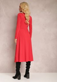 Renee - Czerwona Sukienka Eidilea. Kolor: czerwony. Długość rękawa: długi rękaw. Typ sukienki: dopasowane, koszulowe. Styl: retro. Długość: midi #5