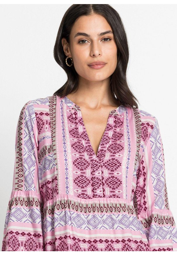 bonprix - Sukienka tunikowa z lejącej wiskozy. Kolor: różowy. Materiał: wiskoza