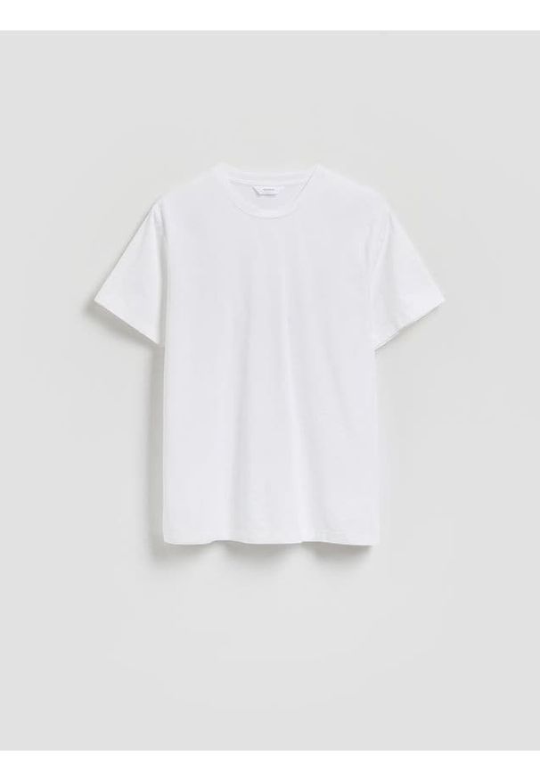 Reserved - Gładki t-shirt regular fit - biały. Kolor: biały. Materiał: bawełna, dzianina. Wzór: gładki