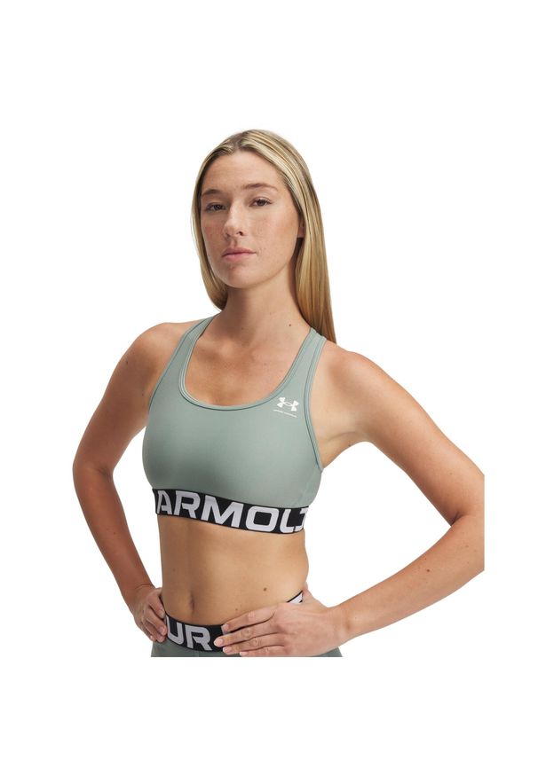 Biustonosz dla kobiet Under Armour HeatGear®. Kolor: zielony, biały, wielokolorowy. Sport: kolarstwo, fitness