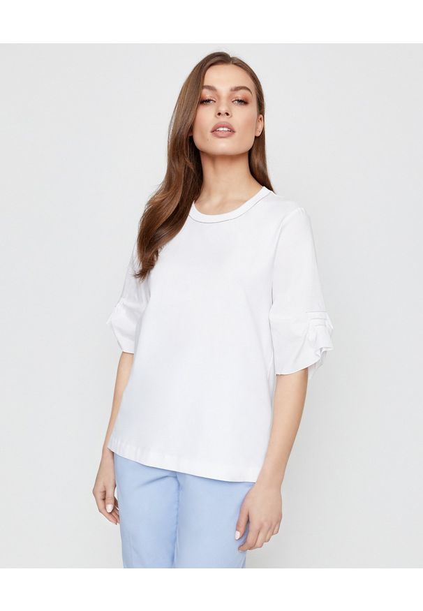 PESERICO - Biała bluzka z aplikacją. Kolor: biały. Materiał: bawełna. Wzór: aplikacja
