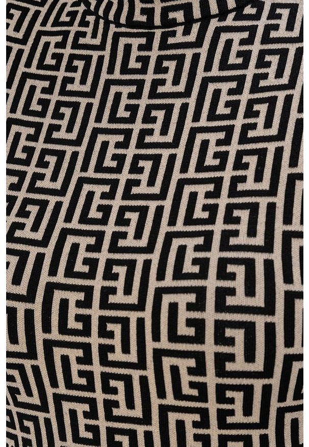 Balmain - BALMAIN Damska bluzka z golfem w czarny monogram, Rozmiar 36. Typ kołnierza: golf. Kolor: beżowy. Materiał: dzianina. Długość rękawa: długi rękaw. Długość: długie