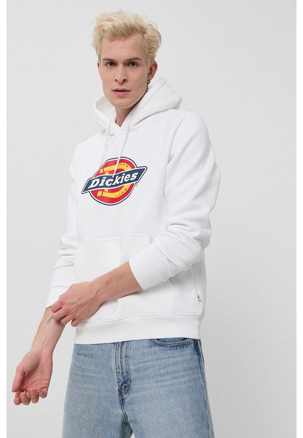 Dickies Bluza męska kolor biały z kapturem z nadrukiem. Okazja: na co dzień. Typ kołnierza: kaptur. Kolor: biały. Materiał: dzianina. Wzór: nadruk. Styl: casual