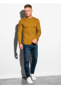 Ombre Clothing - Sweter męski E177 - musztardowy - XXL. Kolor: żółty. Materiał: nylon, wiskoza. Styl: klasyczny #3