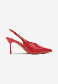 Renee - Czerwone Sandały Slingback Vices na Obcasie Typu Szpilka Tilionea. Kolor: czerwony. Materiał: jeans. Obcas: na obcasie. Styl: elegancki. Wysokość obcasa: średni #6