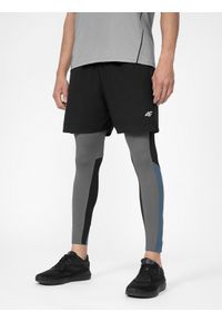 4f - Legginsy do biegania szybkoschnące męskie. Kolor: szary. Materiał: skóra, guma, tkanina, materiał. Wzór: gładki. Sport: fitness