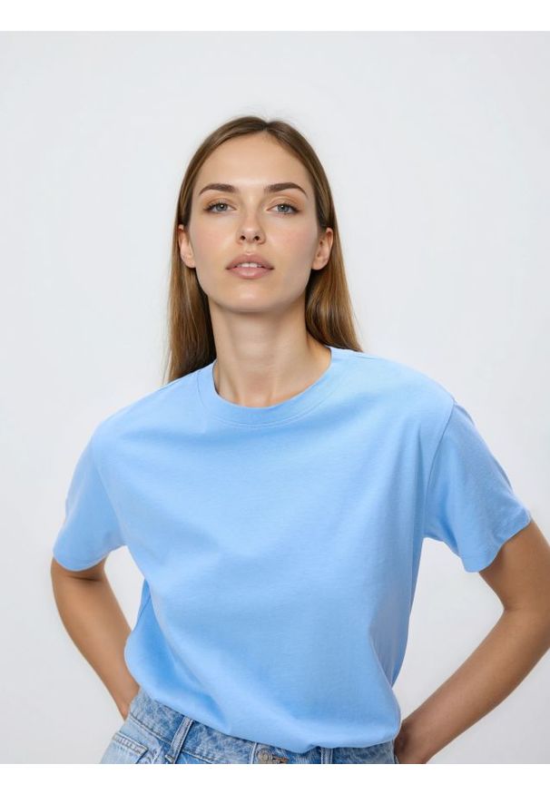 Reserved - Bawełniany t-shirt regular - jasnoniebieski. Kolor: niebieski. Materiał: bawełna