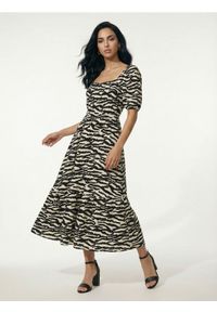 Sinsay - Wzorzysta sukienka midi z marszczeniem - wielobarwny. Długość: midi #1