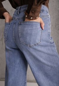 Renee - Niebieskie Szerokie Jeansy Palazzo z Bawełną Zinnarisa. Okazja: na co dzień. Stan: podwyższony. Kolor: niebieski. Styl: casual #2