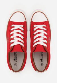 Born2be - Czerwone Klasyczne Trampki do Kostki z Lamówką przy Podeszwie Kasiope. Okazja: na co dzień. Kolor: czerwony. Materiał: jeans. Styl: klasyczny #9