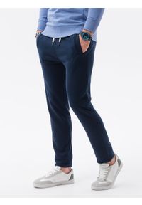 Ombre Clothing - Spodnie męskie dresowe P866 - granatowe - XXL. Kolor: niebieski. Materiał: dresówka. Styl: klasyczny