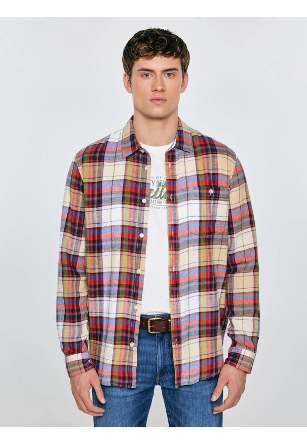 Big-Star - Koszula męska flanelowa wielokolorowa Flaneno 603. Okazja: na co dzień. Kolor: czerwony. Materiał: materiał. Długość rękawa: długi rękaw. Długość: długie. Styl: casual