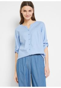 bonprix - Bluzka z domieszką lnu i rękawami 3/4. Kolor: niebieski. Materiał: len #1