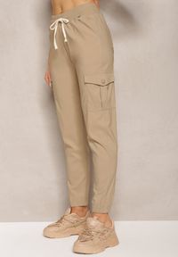 Renee - Beżowe Spodnie High Waist o Fasonie Bojówek Istredda. Stan: podwyższony. Kolor: beżowy. Materiał: materiał. Wzór: moro. Styl: militarny #5