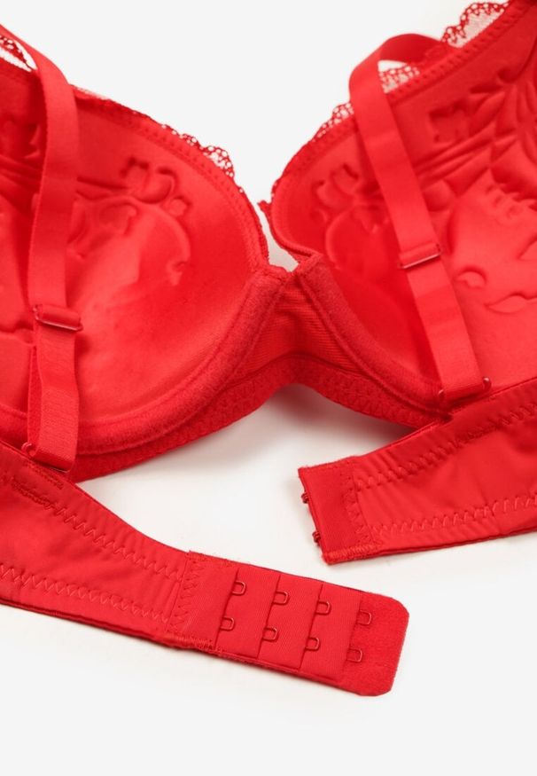 Renee - Czerwony Biustonosz z Koronką i Kokardką Amirio. Kolor: czerwony. Materiał: koronka. Rodzaj stanika: odpinane ramiączka. Wzór: koronka