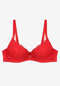 Born2be - Czerwony Koronkowy Biustonosz Ozdobiony Kokardką Ezanzee. Kolor: czerwony. Materiał: koronka. Rodzaj stanika: odpinane ramiączka, różne sposoby noszenia. Wzór: aplikacja #3