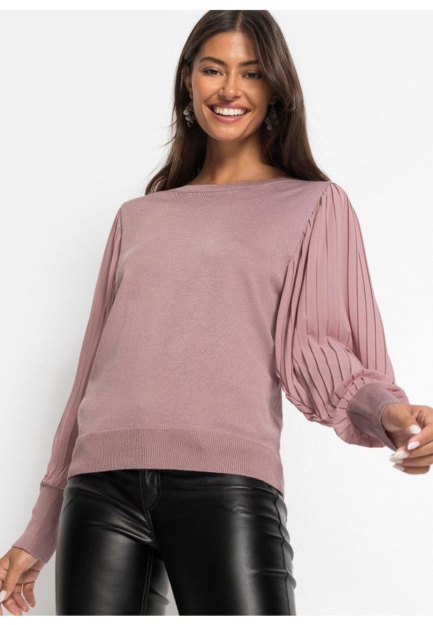 bonprix - Sweter z cienkiej dzianiny z lejącej mieszanki wiskozy. Kolor: różowy. Materiał: dzianina, wiskoza
