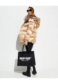 Philipp Plein - PHILIPP PLEIN - Beżowa kurtka puchowa Iconic. Typ kołnierza: kaptur. Kolor: beżowy. Materiał: puch. Wzór: motyw zwierzęcy, nadruk #5