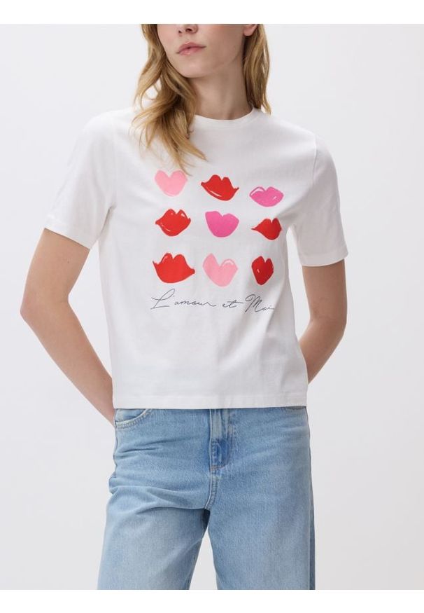 Reserved - T-shirt z nadrukiem - biały. Kolor: biały. Materiał: bawełna. Wzór: nadruk