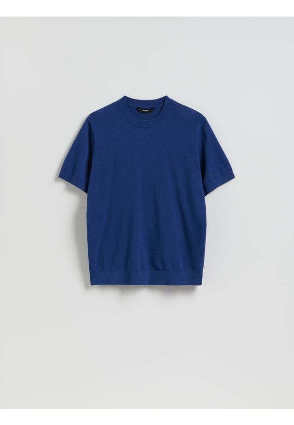 Reserved - Sweter z krótkim rękawem - niebieski. Kolor: niebieski. Materiał: dzianina, bawełna. Długość rękawa: krótki rękaw. Długość: krótkie